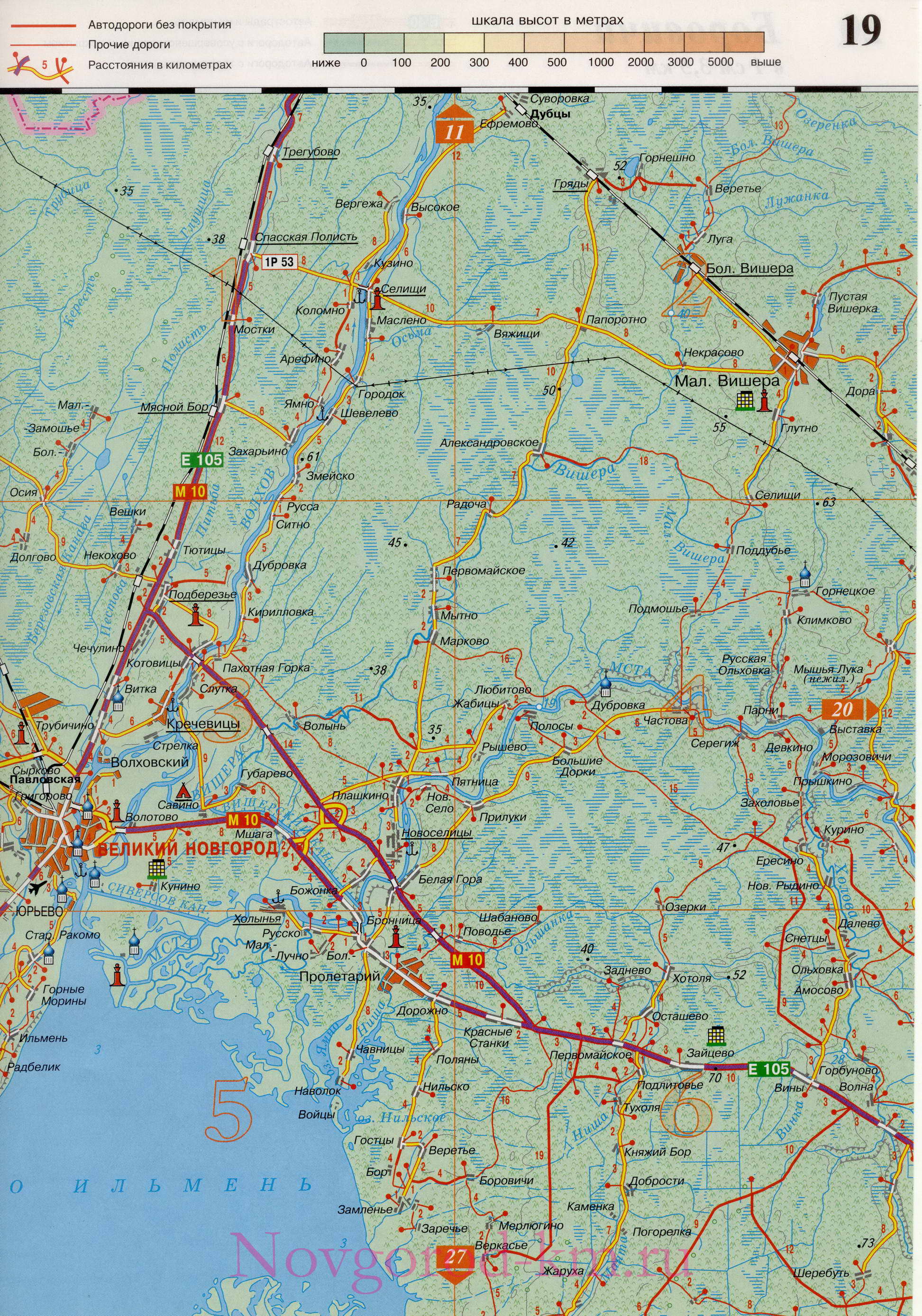 Новгородская область карта дорог. Подробная карта Новгородской области масштаба 1см:3,5км, B1 - 