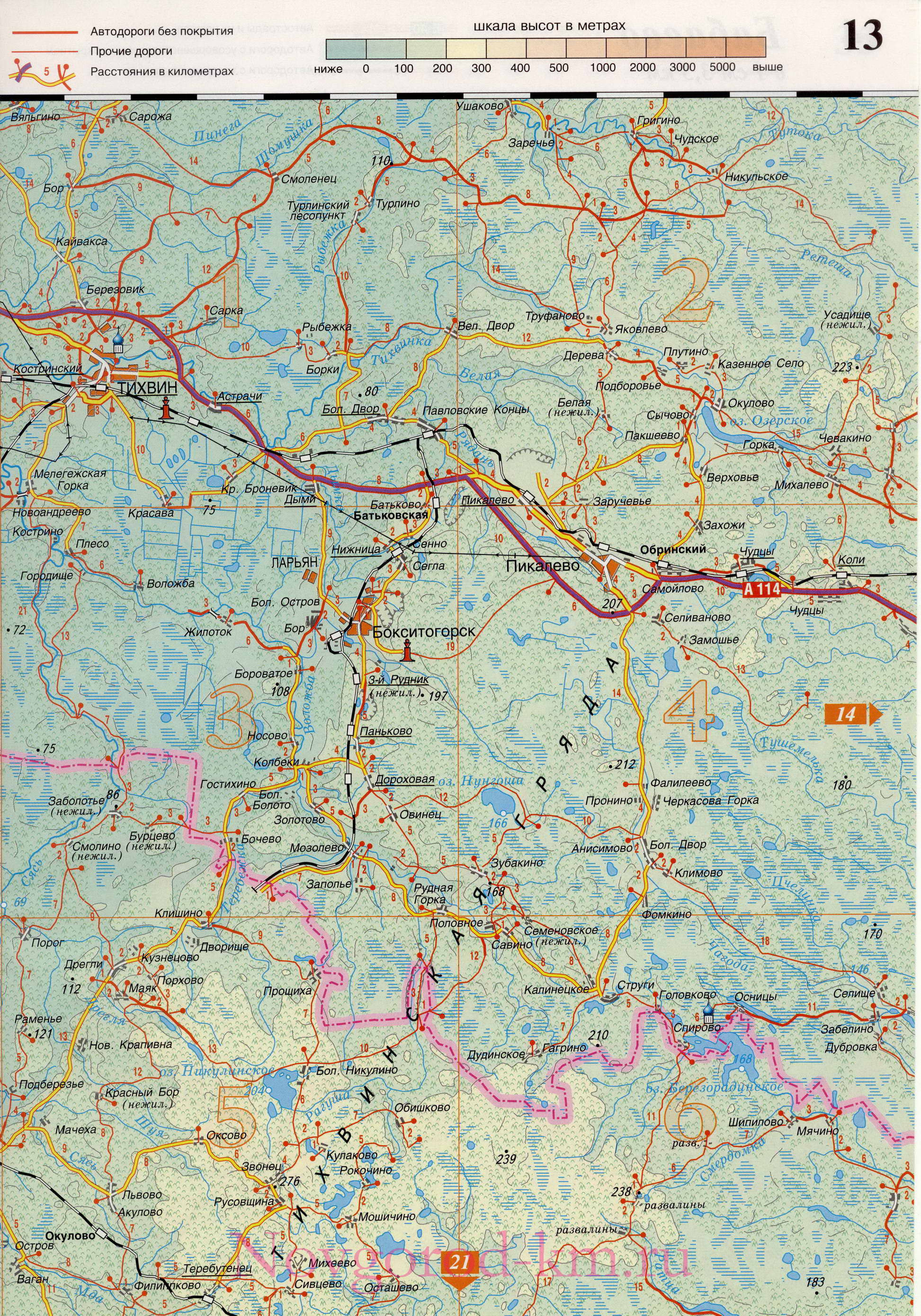 Новгородская область карта дорог. Подробная карта Новгородской области масштаба 1см:3,5км, D0 - 