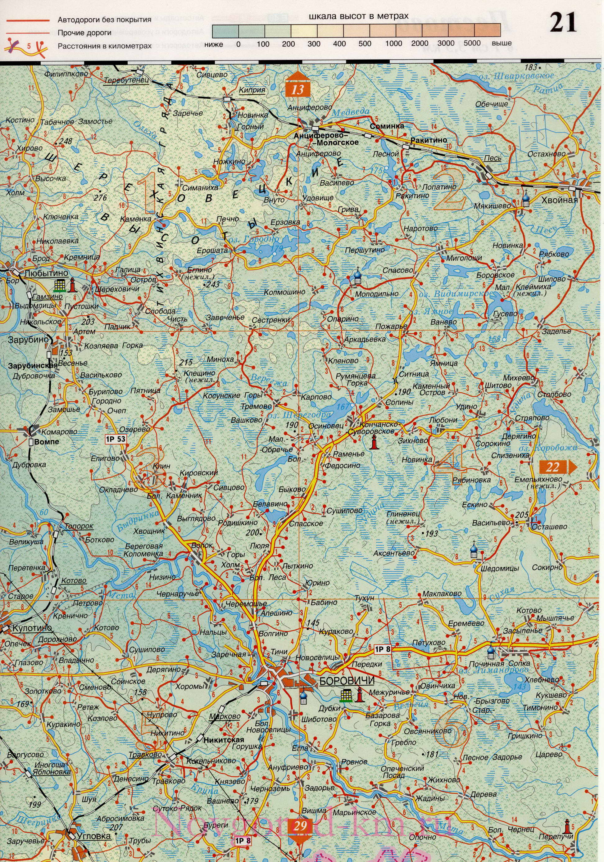 Новгородская область карта дорог. Подробная карта Новгородской области масштаба 1см:3,5км, D1 - 