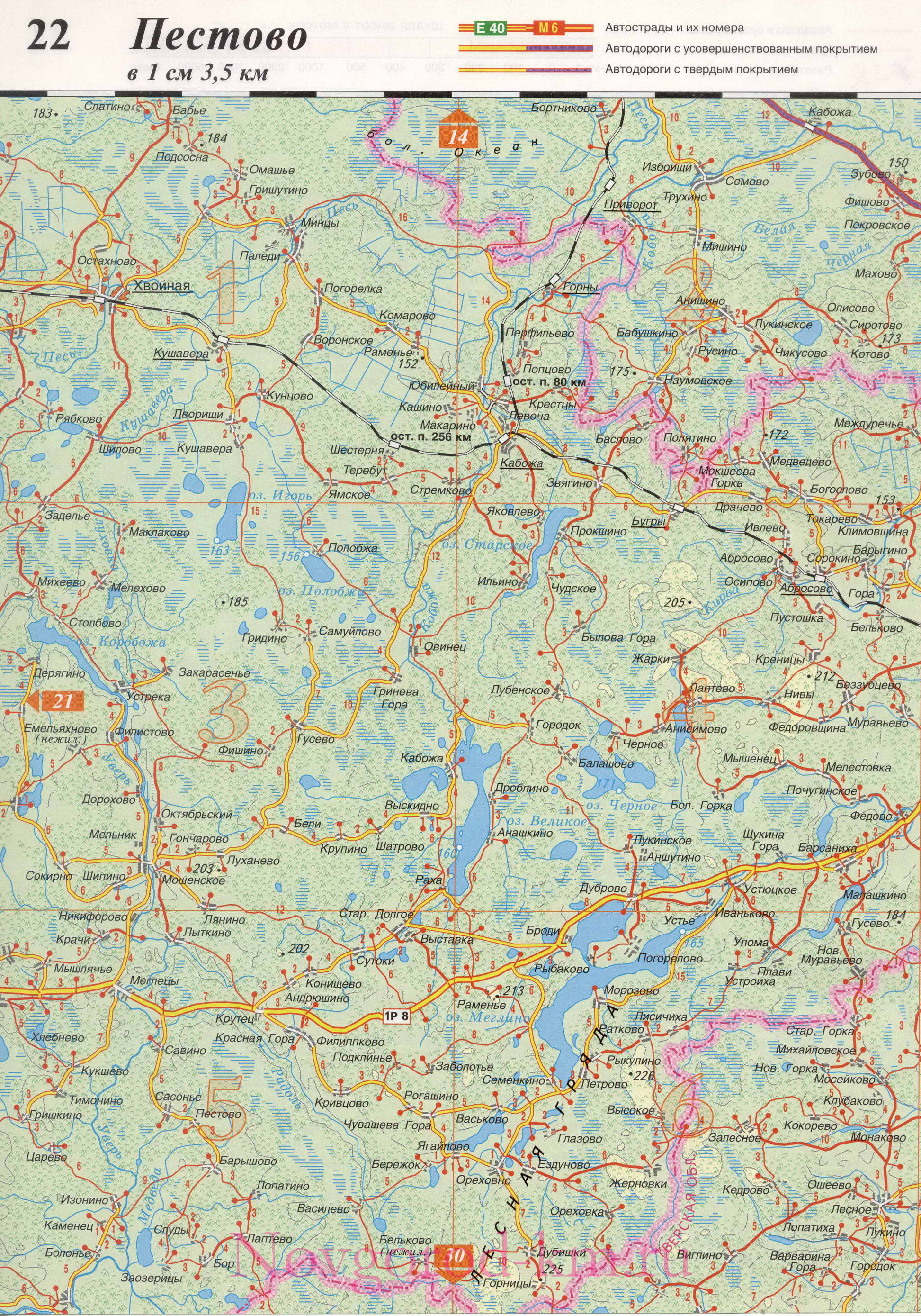 Новгородская область карта дорог. Подробная карта Новгородской области масштаба 1см:3,5км, E1 - 