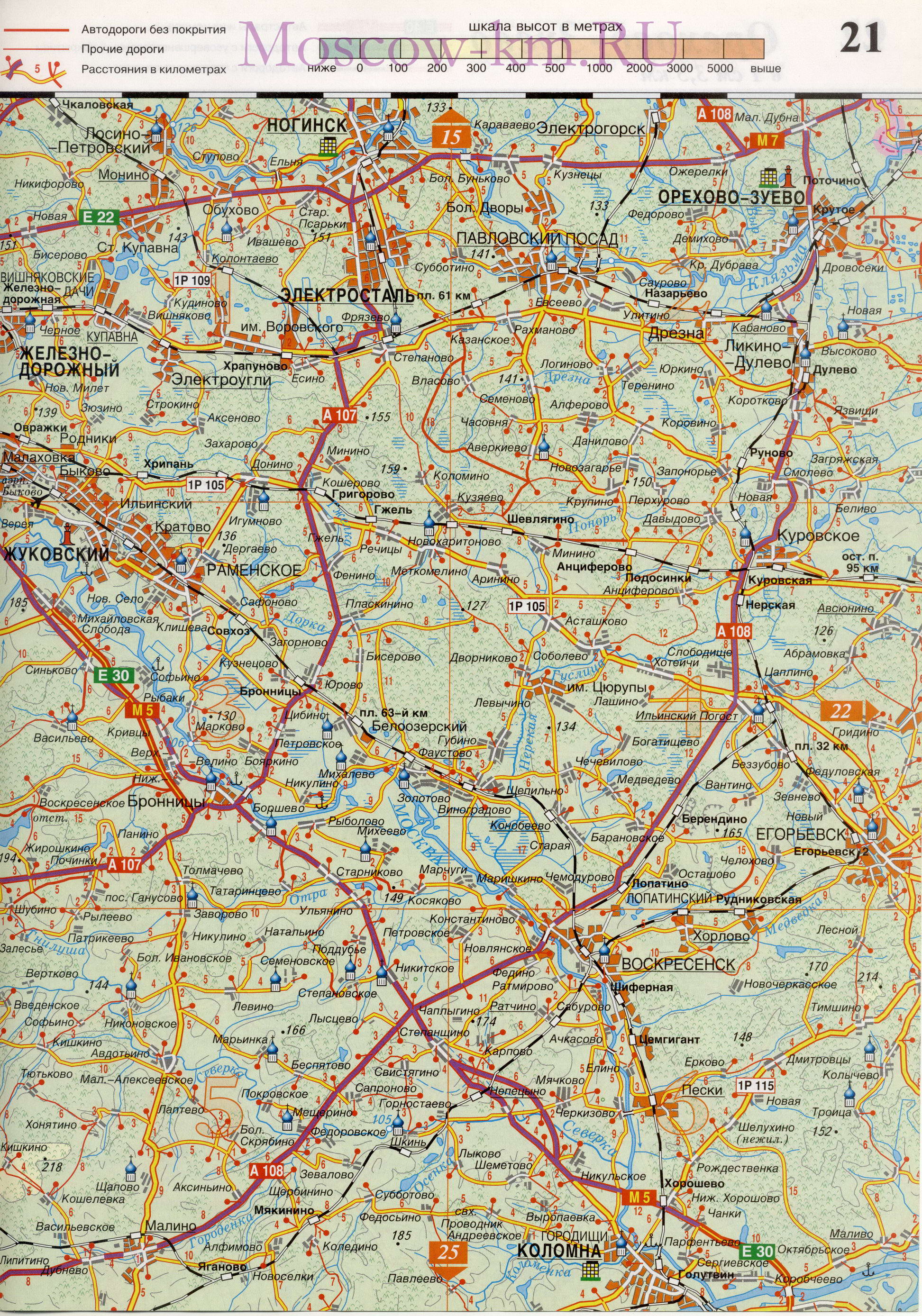  Карта Подмосковья. Подробная карта Подмосковья масштаба 1см:3,5км. Карта дорог Подмосковья, D2 - 
