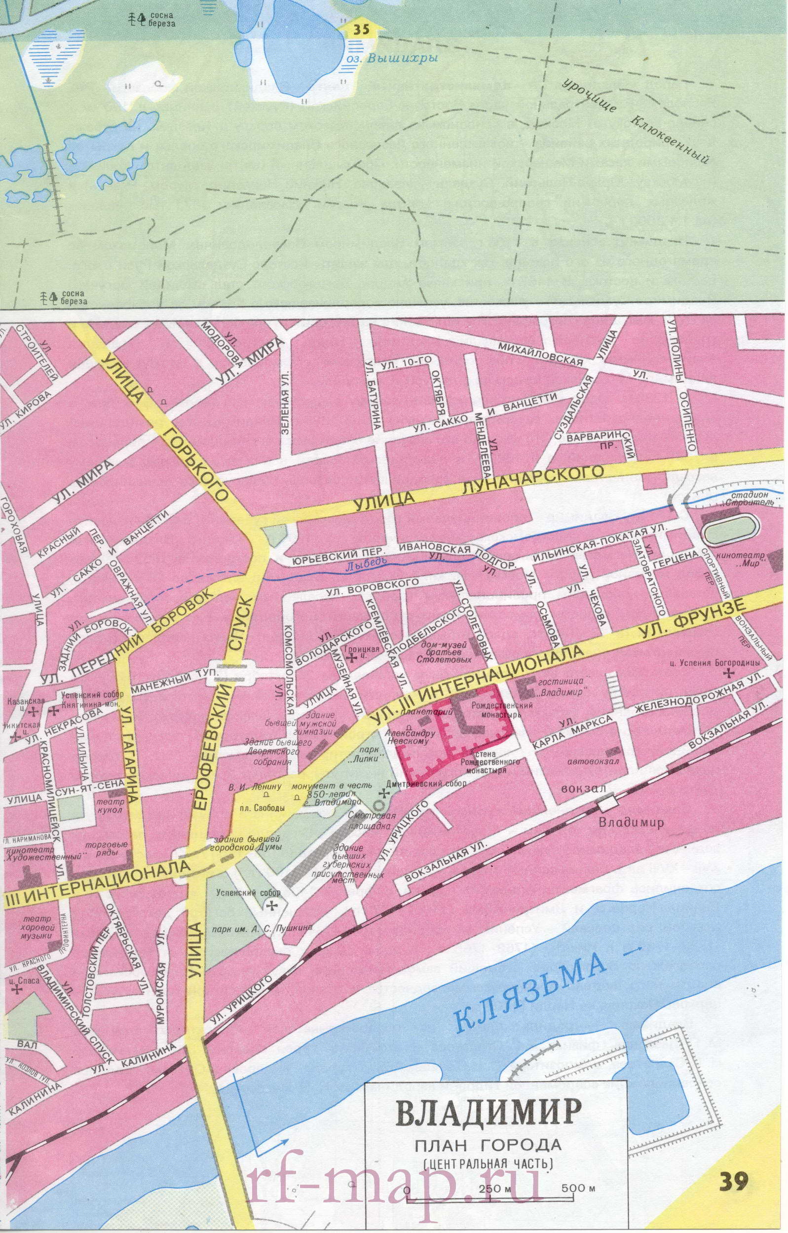 Владимир карта большая крупномасштабная. План карта города Владимир масштаба 1см:250м с названиями улиц и схемой транзитного проезда, D1 - 