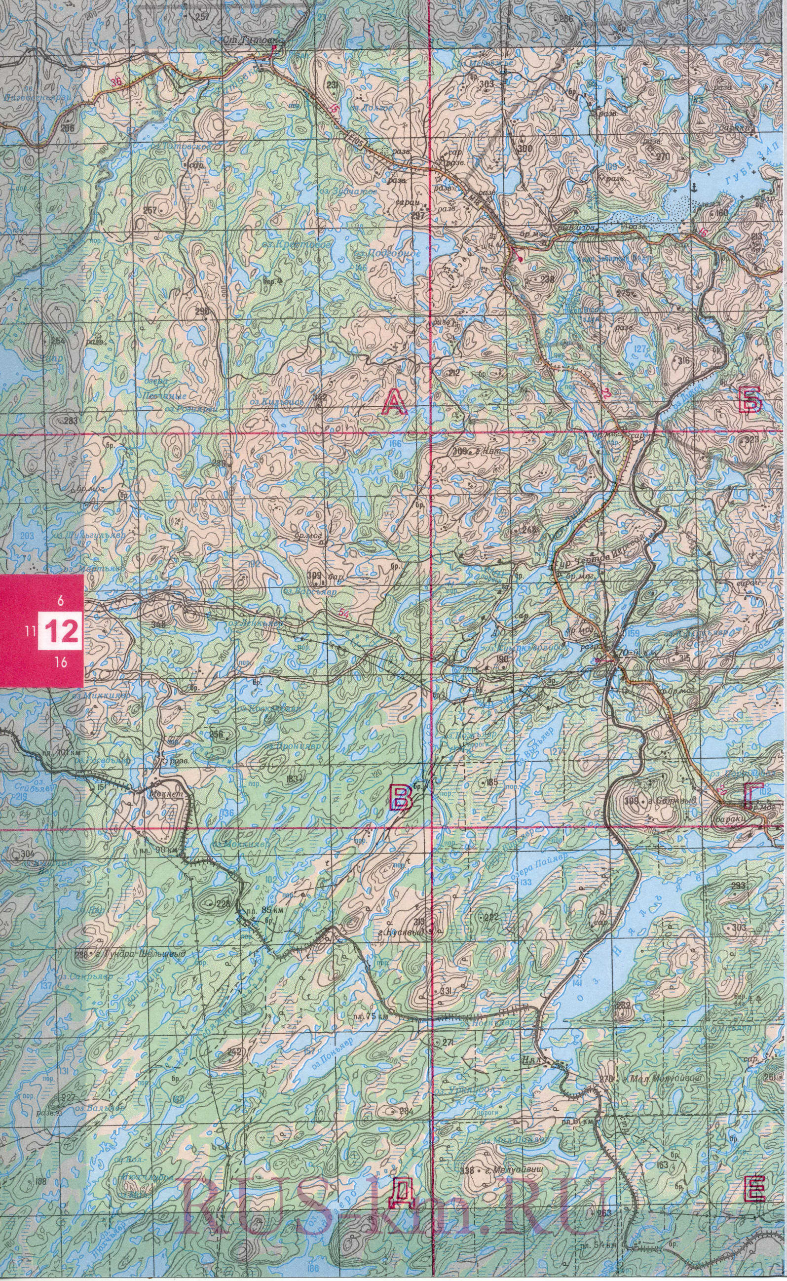 Подробная карта Мурманской обл. Крупномасштабная топографическая карта Мурманской области  в 1см  2км, A1 - 