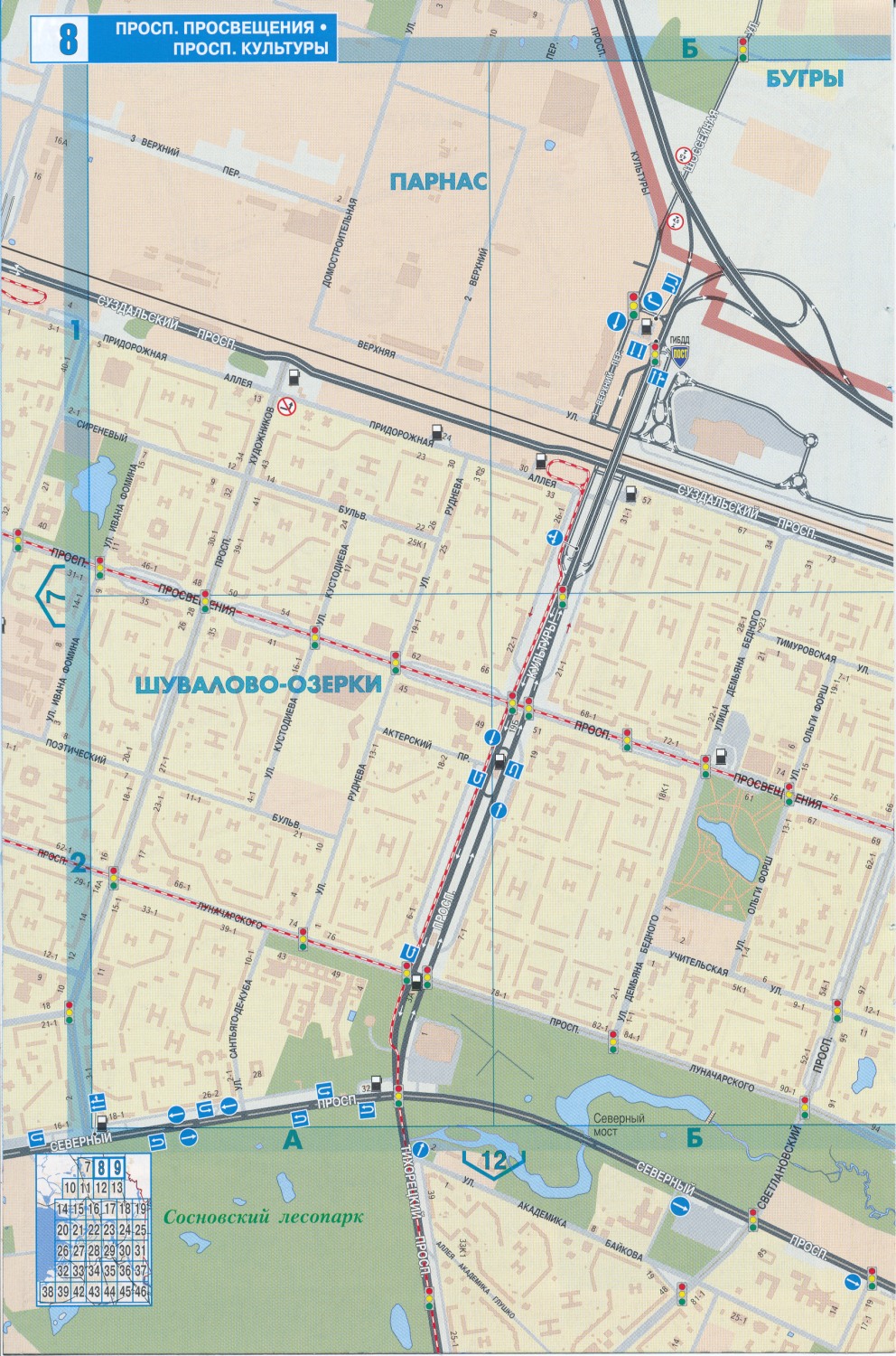 Карта севера СПб. Подробная карта улиц северной части СПб. Карта севера города СПб с названиями  улиц и номерами домов, C0 - 