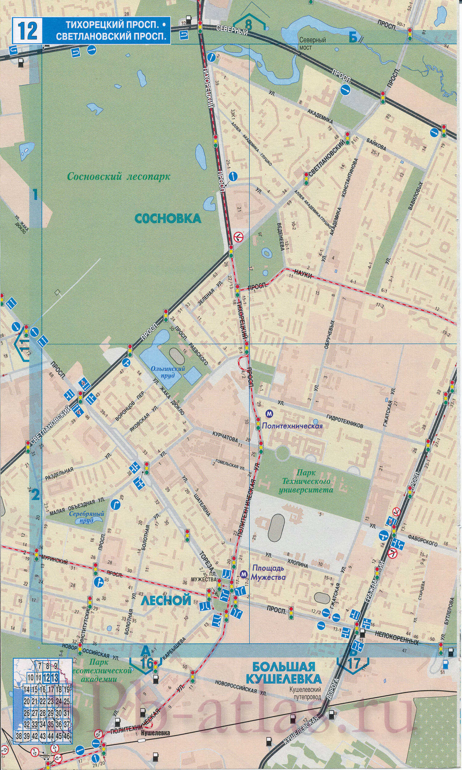 Карта севера СПб. Подробная карта улиц северной части СПб. Карта севера города СПб с названиями  улиц и номерами домов, C1 - 