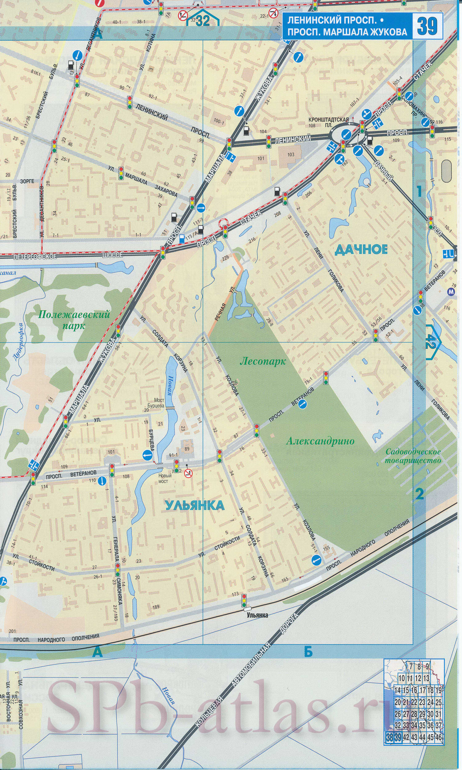 Карта юга Петербурга. Подробная карта южных районов Петербурга. Карта улиц юга Петербурга с номерами домов, B1 - 