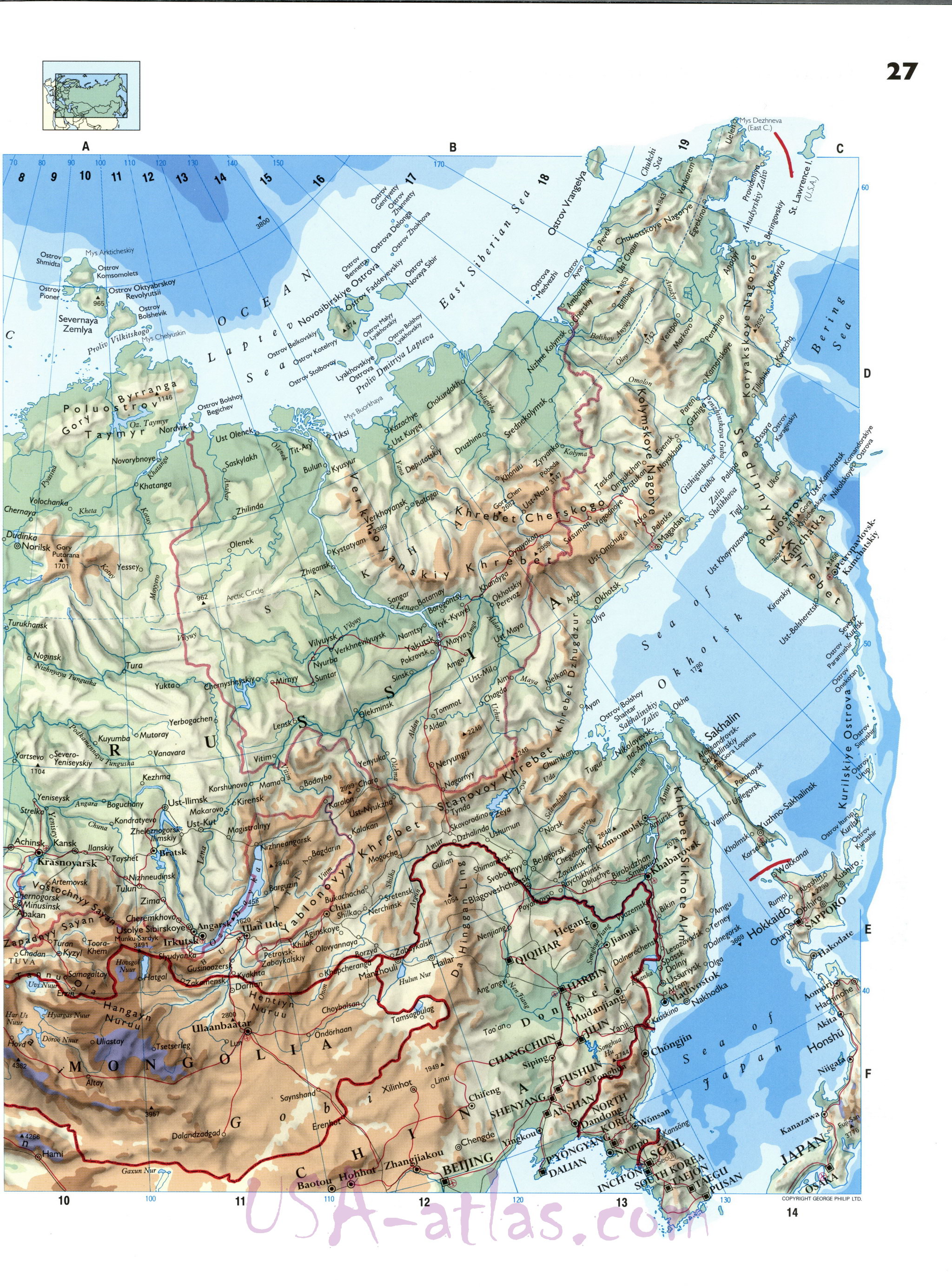  Физическая карта России. Большая подробная физическая карта России. Физическая карта России масштаба 1см:200км, B0 - 